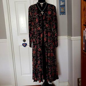 1990s Vintage Starina Black Floral Lace UP Dress